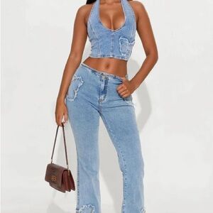 Denim Butterfly Two Piece Pant & Halter Set
